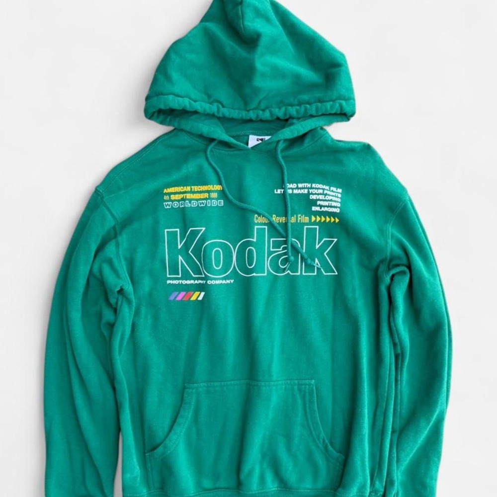 Kodak Green Hoodie Sweatshirt Mens Small Vintage Y2K Graphic Logo Streetwear